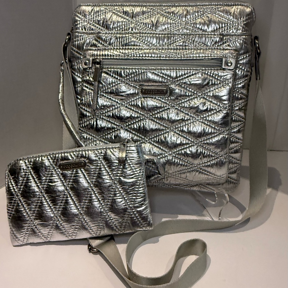 Baggallini Silver Quilted Crossbody Bag Set